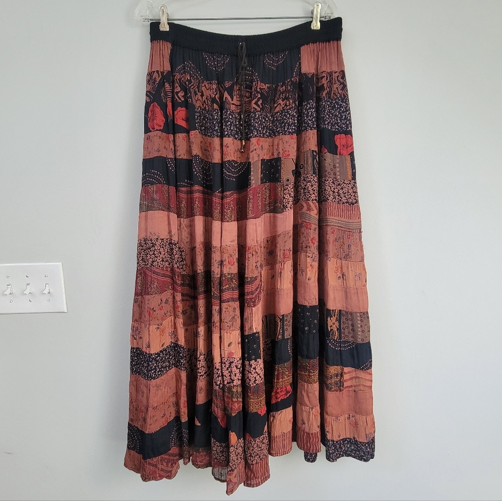 VINI Patchwork Maxi Skirt Women's Size L Festival Western Boho Coachella Goblin